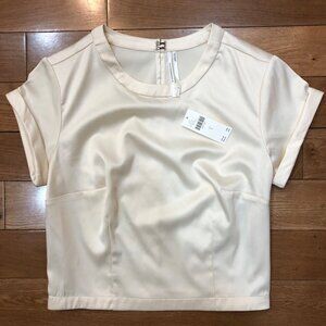 Anthropologie Ivory Short Sleeve Crop Top